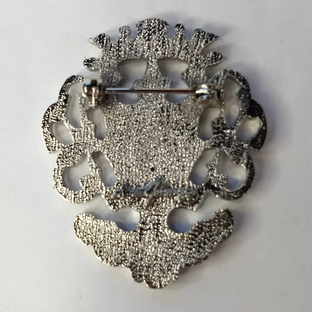 Ginnie Johansen Silver Tone Crest Pin Brooch Signed Preppy Regency Costume